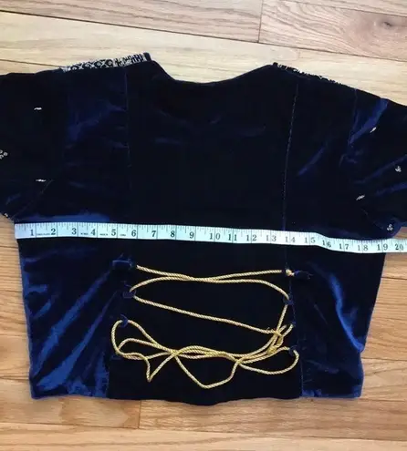 Vintage KERA Medieval Vest top crop jacket velvet bolero Short sleeve embroidered corset