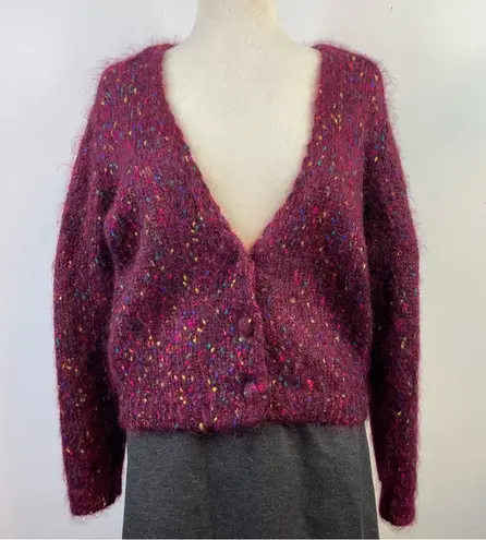 Vintage 90s Cape Isle Knitters Fuzzy Mohair Confetti Cardigan Sweater slouchy S