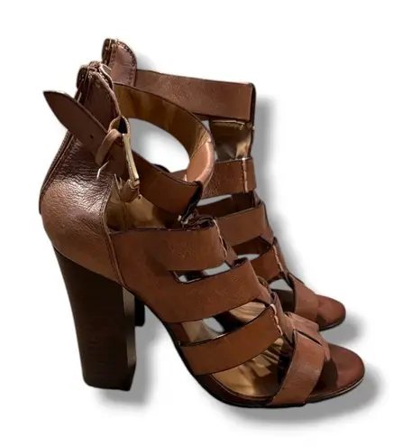 Steve Madden  Queen Strappy Heeled Sandals Women's Size 8.5 Brown Zip Back