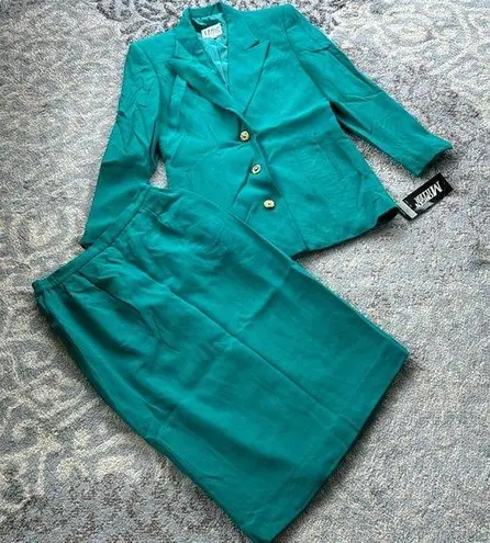 Vintage Morgan Miller Wool Blazer Skirt Suit Set Green 14