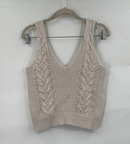 FATE. Knit Sweater Women Small Beige Cable Knit Minimalist Granolagirl Coastal