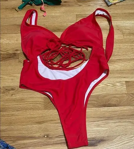 None Cherry Red One Piece with Bold Cutout Design