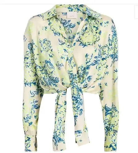 Cinq à Sept Marianna Bouquet-Print Cropped Shirt Blue White Green Size Small