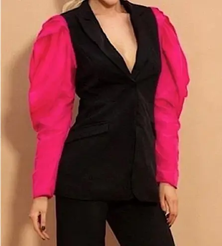 TwoTwin Style Blazer with Puffy Sleeves Black