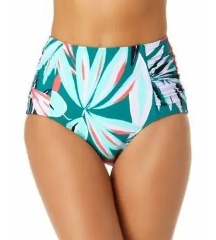 Anne cole Zesty Tropical Side-Shirred High-Waist Bikini Bottom Floral Green L