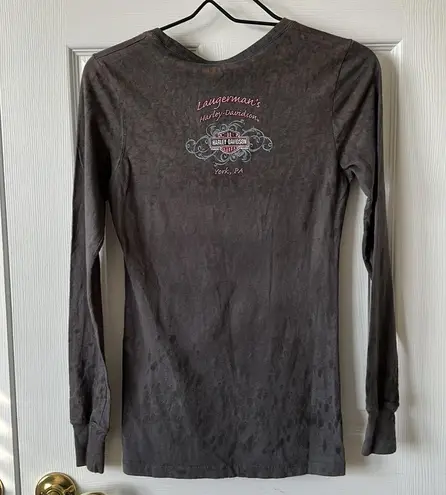 Harley Davidson Navy Rain Wash Long Sleeve Scoop Neck T-Shirt Extra Small NWT