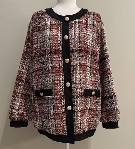Lini Red Autumn Tweed Paneled Jacket Blazer Black Size L