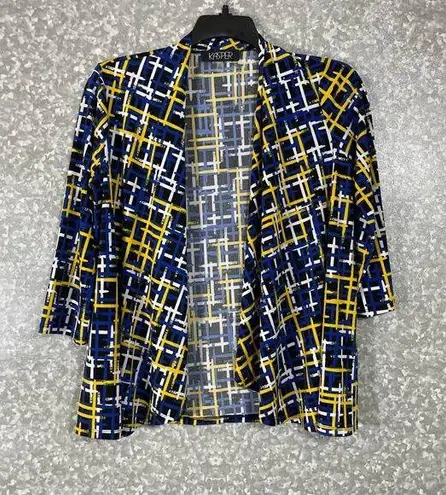 Kasper Blue & Yellow Plaid Lightweight Shrug Blazer - Size Small - 3/4 Sleeve