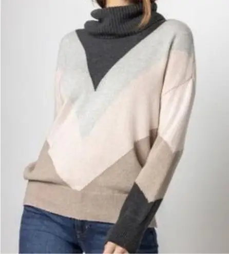 EUC Lilla P Cashmere Blend Chevron Color Block Cowl Sweater