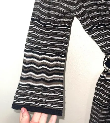BCBGMAXAZRIA Black & White Striped Belted Wrap Cardigan