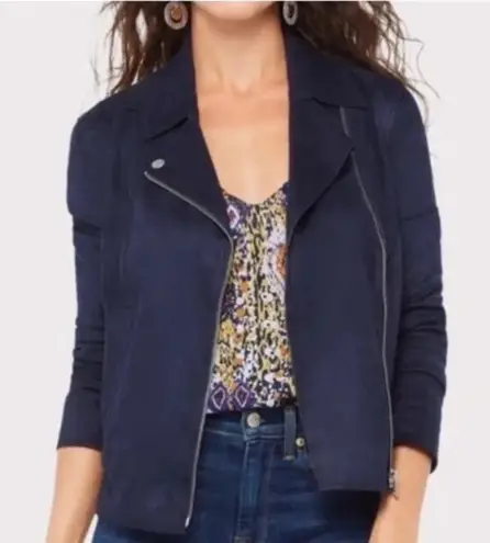 LEVEL 99 Navy Faux Suede Moto Jacket Size Small Blue