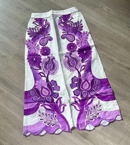 Farm Rio NWOT  Linen Womens Maxi Purple Floral Skirt Size XS Pocket Side Zipper