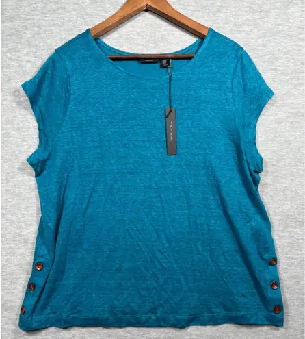 Tahari Womens Top XL 100% Linen Side Buttons Casual