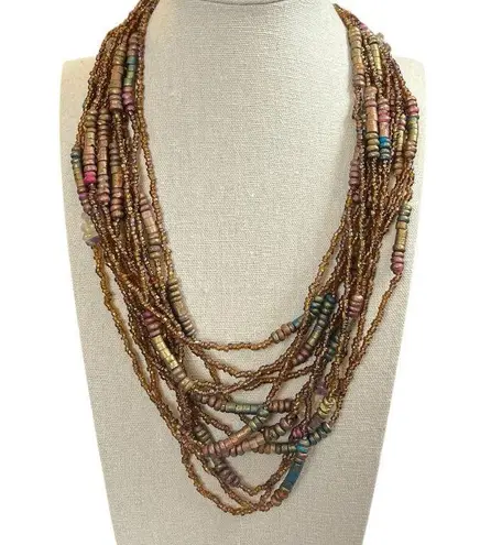 Women’s Necklace Seed Bead Multi Strand Layered Brown Bronze Multi 9/10” Length