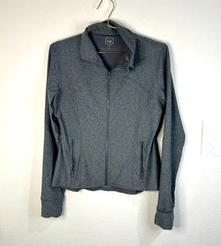 Womens XL Gray Zip Up Jacket Stretchy Fitted Thumbholes Yoga Athleisure Layer