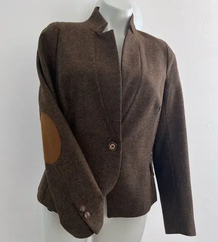 ZARA  100% Wool Brown Tweed Riding Equestrian Jacket Blazer Elbow Patch Medium