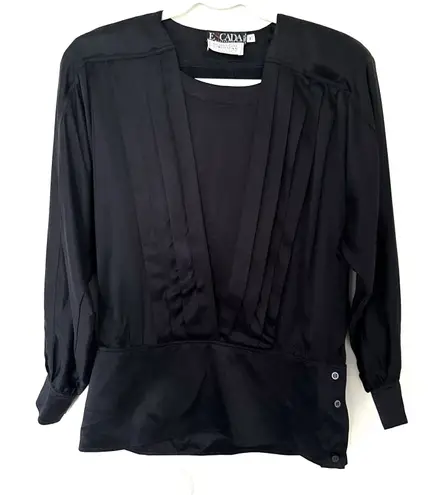 Vintage Escada Margaretha Ley Black Silk Blouse Long Sleeve Front Pleats Sz 36
