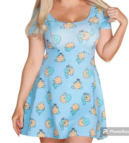 Rare! Cakeworthy Sesame Street Cookie Monster Skater Dress Blue Size L