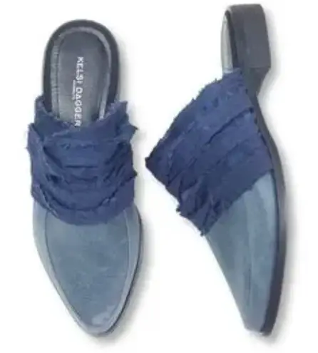 KELSI DAGGER | Brooklyn Alder Leather Mule Leather Textile Blue Slide On | 8