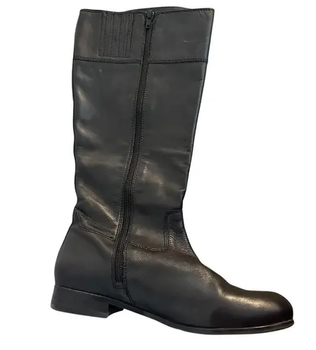 Arturo Chiang Black Leather Riding Knee High Boots Womens 8.5 MW Side Zip