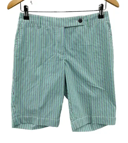 Cutter and Buck Golf Shorts Womens 2 Green Purple Blue White Stripe Cotton Blend - Image 1