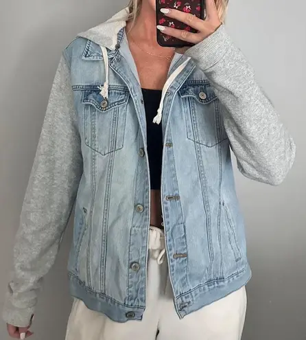 Forever 21 Jean Jacket With Sweatshirt Arms And Hood