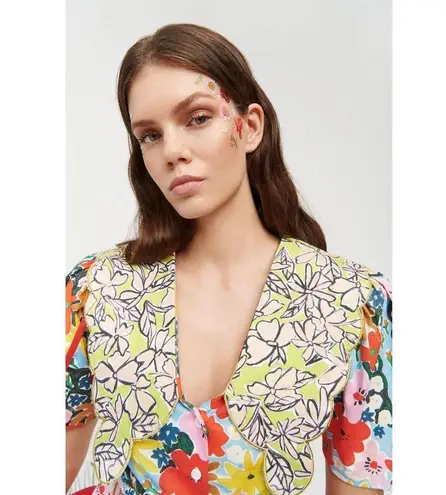 Celia B Nanna Floral Button Front Midi Dress Multicolor Womens Size XL Red