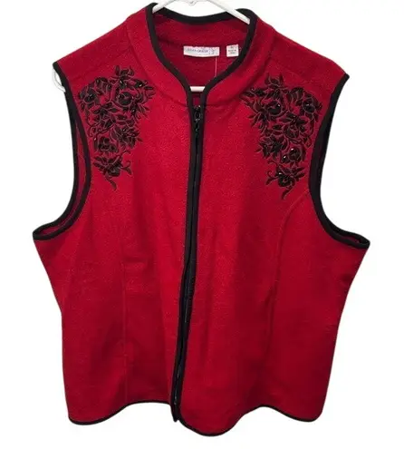 Susan Graver Susan Graver Embellished Fleece Vest XL Sleeveless Red Black Trim