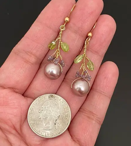 Handmade 14/20 GF Gold-filled Faux Pearl Wire Wrap Beaded Drop Earrings 4g