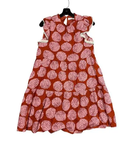 THML Red Pink Dot Print Ruffle Sleeve Dress Size S