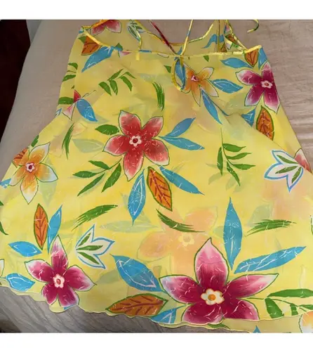 Vintage Sheer Dress Floral Yellow Size L