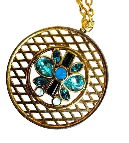Swavorski Authentic Swarovski 18k Gold Plated Cyan Crystal Pendant Necklace