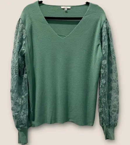 Sioni Women's XL Long Sleeve Green Sweater with Lace Sleeves Feminine