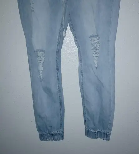 GoGo Jeans USA 30x26 13J High Wash Light Wash Y2K Pull On Distressed Jogger Jean Blue Size 30