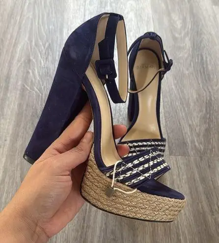 Alexandre Birman Women's Blue Platform Sandals 39.5 Navy Cream Espadrilles
