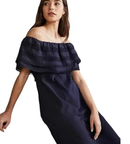 Boden USA Boden Ruffle Navy Blue Off Shoulder Dress Relaxed Fit 6 Tall Boho