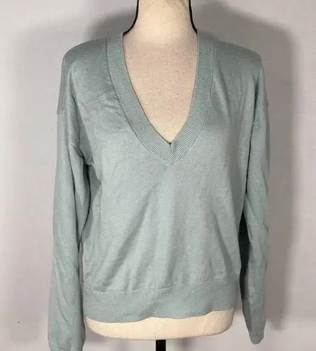 Open Edit  Blue V-Neck Ribbed Knit Sweater Women's Size XS NWOT