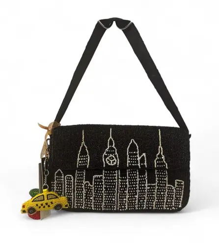 Viral Made In India New York City Black Skyline Beaded Bag With Charms NWT
