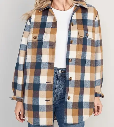 Old Navy  Women’s Wool Blend Plaid Soft-Brushed Utility Shacket in Muticolor XL - Image 1