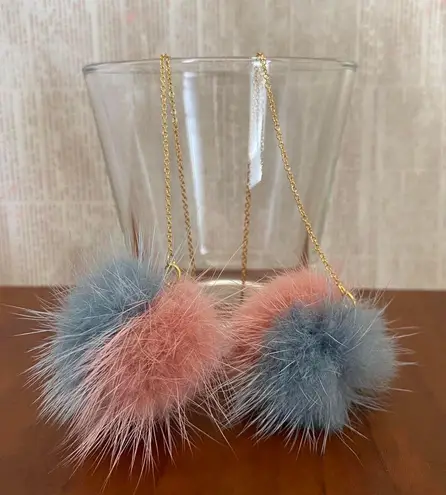 Handmade Kawaii cute faux fur pompom dangle threader earrings✨