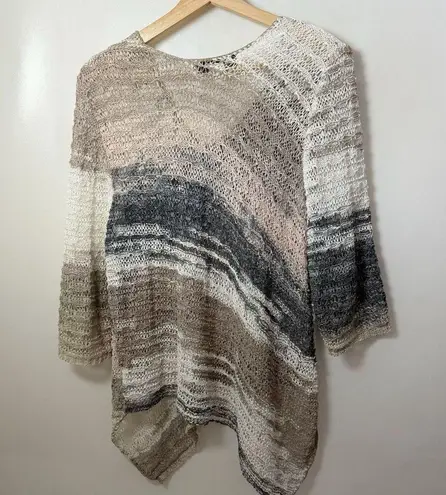 Curio Ny Beach Sweater XL Long Sleeve Open Weave Ribbon Muted Lagenlook Gauze