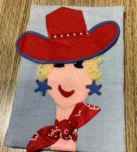 Handmade Cowgirl Face Pouch Denim Striped Pocket Bag Small Red