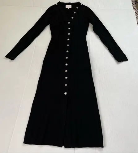Cinq à Sept Cinq a Sept NWOT Aaliyah Crystal Button Cardigan Midi Dress Black, S