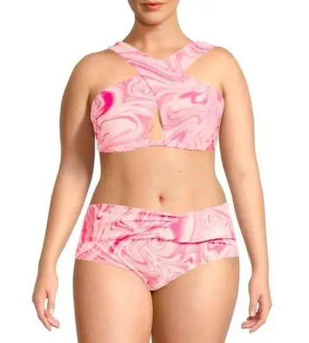 Time and Tru Women’s and Women's Plus Cross Front Convertible Back Swimsuit Top Pink Size 1X - Image 1