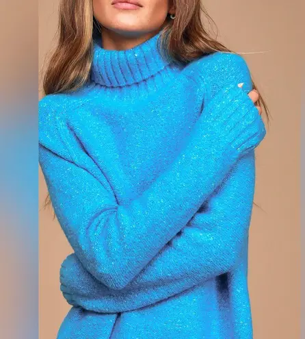 All Chill Bright Blue Knit Turtleneck Sweater Dress