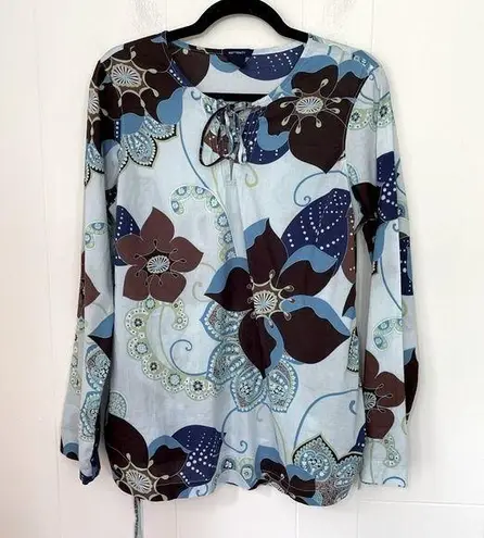 Gap Maternity Long Sleeve Tunic Top Cotton Blue Brown Floral Y2K ~ Size M
