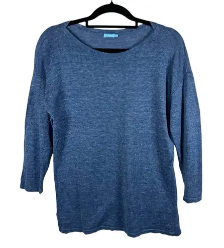 J. McLaughlin 100% Linen Blue Knit Long Sleeve Boat Neck Sweater Top Size Small