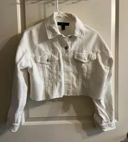 Forever 21 Ivory Crop Denim Jacket 