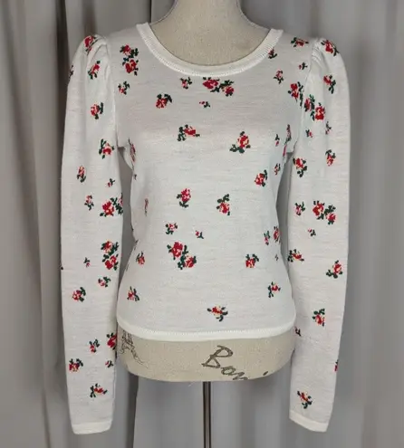 Naya Rea Cottagecore Floral Backless Sweater White Red Green Small