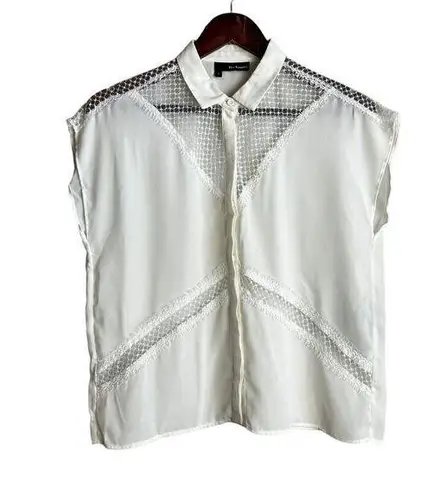 The Kooples WHITE button Up Blouse Collared Size Small Crochet Detail Sleeveless